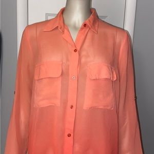 Lord & Taylor Pink Ombré Button Down Blouse